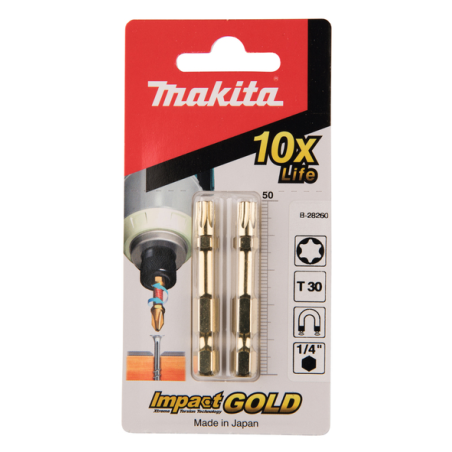 EMBOUT T30 50"IMPACT GOLD"2PCS / B 28260 / 0088381414180 - D'ORIGINE MAKITA