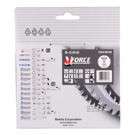 LAME CARBURE MFORCE BOIS 165X20MM 10D - B 31918 - 0088381420723 - D'ORIGINE MAKITA