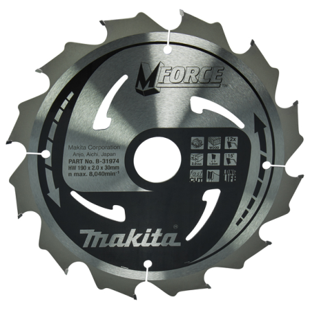 LAME CARBURE MFORCE BOIS 190X30MM 12D - B 31974 - 0088381420785 - D'ORIGINE MAKITA