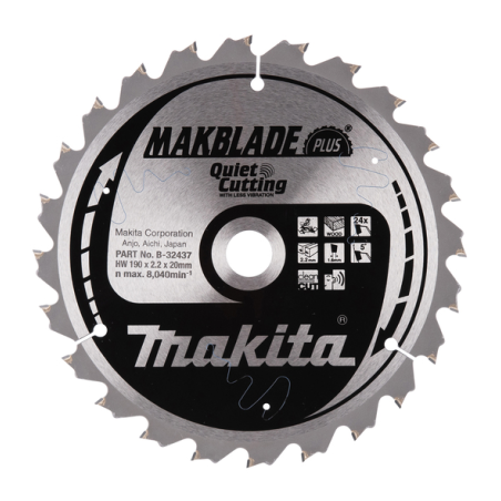 LAME TCT ST MAK+ 190-20-24 BOIS - B 32437 - 0088381421249 - D'ORIGINE MAKITA