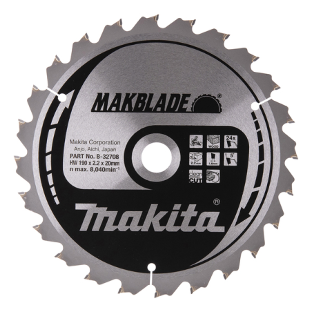 LAME CARBURE MAKBLADE BOIS 190X20MM 24D - B 32708 - 0088381421515 - D'ORIGINE MAKITA