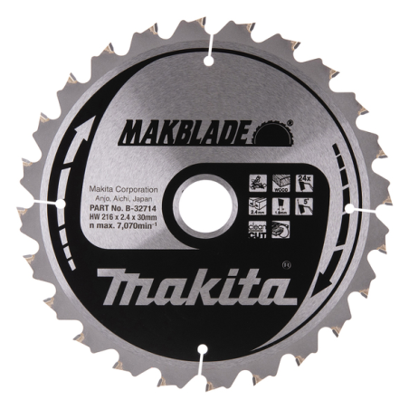 LAME CARBURE MAKBLADE BOIS 216X30MM 24D - B 32714 - 3240890933874 - D'ORIGINE MAKITA