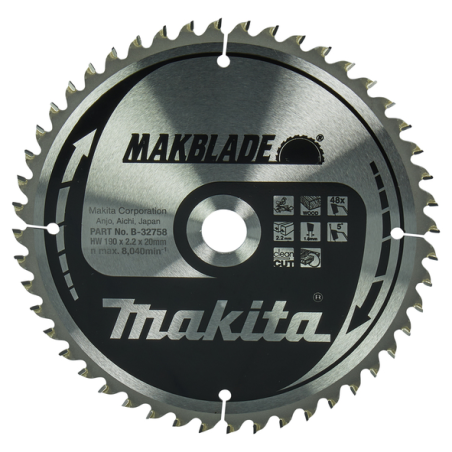 LAME CARBURE MAKBLADE BOIS 190X20MM 48D - B 32758 - 0088381421560 - D'ORIGINE MAKITA