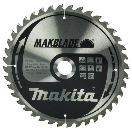 LAME CARBURE MAKBLADE BOIS 260X30MM 40D - B 32770 - 0088381421584 - D'ORIGINE MAKITA