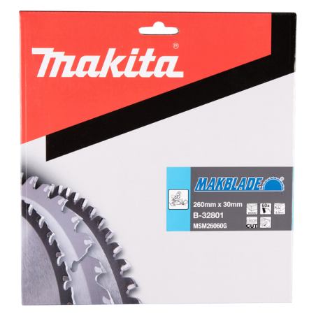 LAME CARBURE MAKBLADE BOIS 260X30MM 60D - B 32801 - 0088381421614 - D'ORIGINE MAKITA