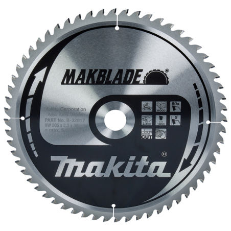 LAME CARBURE MAKBLADE BOIS 305X30MM 60D - B 32817 - 0088381421621 - D'ORIGINE MAKITA
