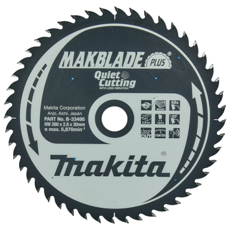LAME TCT MAKBLADE+ 260-30-48 BOIS - B 33495 - 0088381422383 - D'ORIGINE MAKITA