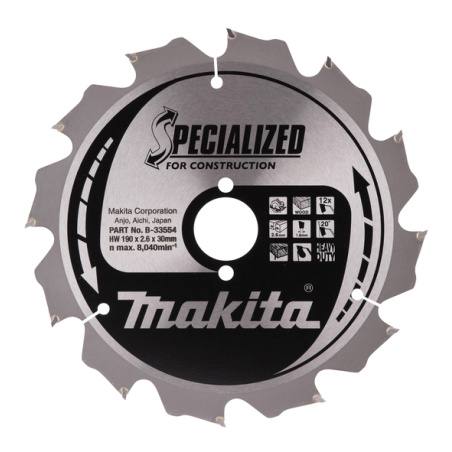 LAME TCT PO 190-30-12 SPE CSTR - B 33554 - 0088381422444 - D'ORIGINE MAKITA