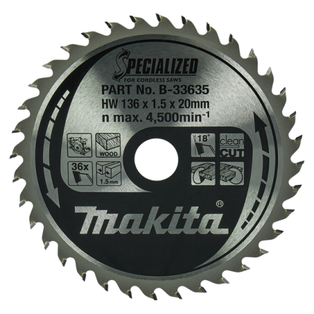 LAME TCT SPE BA 136-20-36 BOIS - B 33635 - 0088381422529 - D'ORIGINE MAKITA