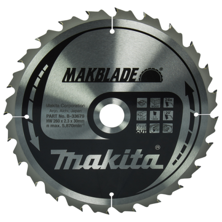 LAME TCT TBL MAK 260-30-24 BOIS - B 33679 - 0088381422567 - D'ORIGINE MAKITA