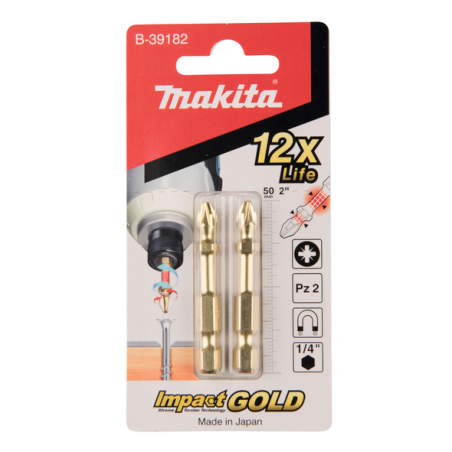 EMBOUT PZ2 50"IMPACT GOLD"2PCS / B 39182 / 0088381433648 - D'ORIGINE MAKITA