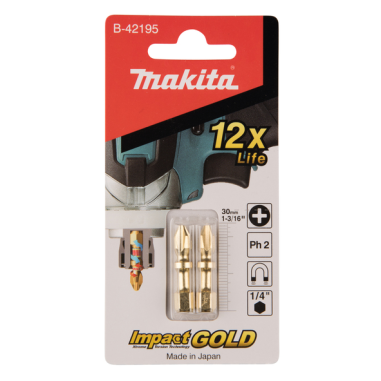 EMBOUTS SHORTON IMPACT GOLD PH2 (2 PCS) / B 42195 / 0088381439893 - D'ORIGINE MAKITA