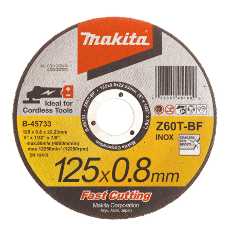 DISQUE A TRONCONNER METAL 125X0,8X22,23MM Z60T / B 45733 / 0088381451000 - D'ORIGINE MAKITA