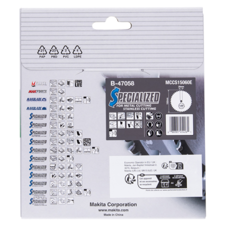 LAME CARBURE INOX-METAL SPE MET+BATT 150X20MM 60D - B 47058 - 0088381454261 - D'ORIGINE MAKITA