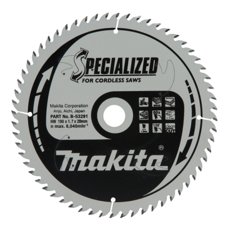 LAME TCT MDF 190x20MM 60DENTS - B 53291 - 0088381472401 - D'ORIGINE MAKITA