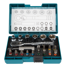 COFFRET EMBOUT (21pcs) AVEC CLE A CLIQUET / B 54081 / 0088381476966 - D'ORIGINE MAKITA