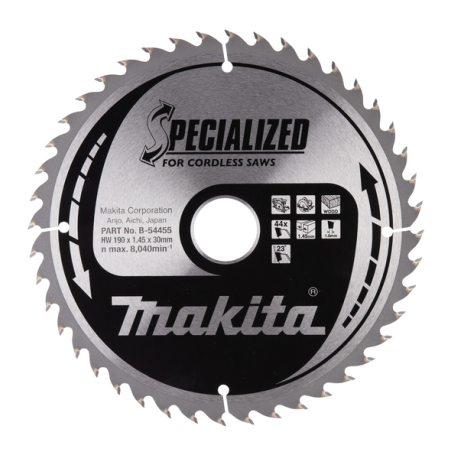 LAME TCT 190mmx44T POUR BOIS - B 54455 - 0088381477604 - D'ORIGINE MAKITA