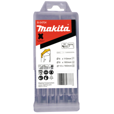 COFFRET 5 FORETS STD SDS PLUS 6 2x8 2x10 MM / B 54704 / 0088381478427 - D'ORIGINE MAKITA