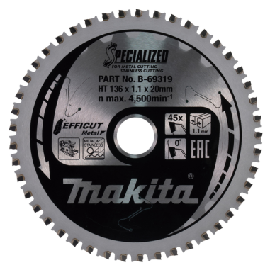 LAME CARBURE MET INOX EFFICUT 136X20MM 45D - B 69319 - 0088381548175 - D'ORIGINE MAKITA
