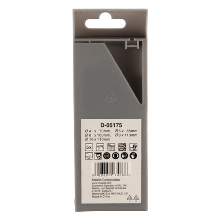 COFFRET DE FORETS BETON CYLINDRIQUES (5 PCS) / D 05175 / 0088381174268 - D'ORIGINE MAKITA COFFRET DE FORETS BETON CYLINDRIQUES (5 PCS) / D 05175 / 0088381174268 - D'ORIGINE MAKITA