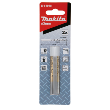 FORET METAL HSS TiN Ø3x61MM - D 64048 - 0088381530484 - D'ORIGINE MAKITA