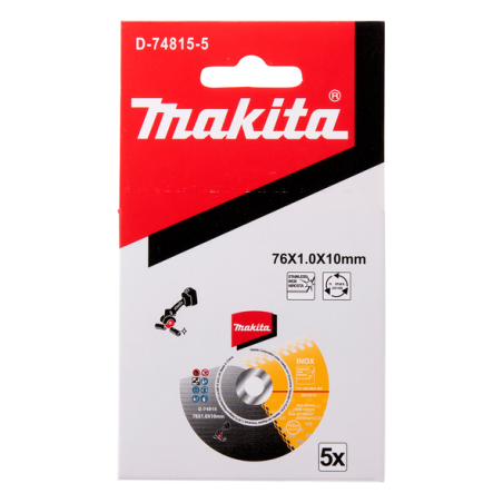 PACK 5 DISQUES À TRONCONNER INOX 76MM - D 74815 5 - 0088381591690 - D'ORIGINE MAKITA