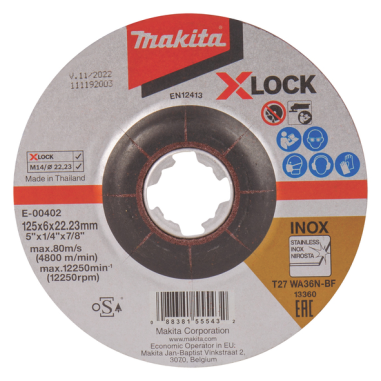 MEULE A EBARBER INOX X LOCK 125X6X22,23MM WA36N - E 00402 - 0088381555432 - D'ORIGINE MAKITA