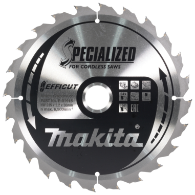 LAME CARBURE BOIS EFFICUT 235X30MM 24D - E 01915 - 3240891177505 - D'ORIGINE MAKITA