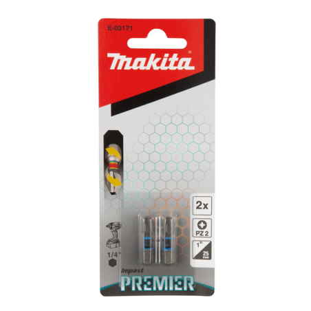 EMBOUT POZIDRIV 2 25MM 2PCS IMPACT PREMIER / E 03171 / 0088381569842 - D'ORIGINE MAKITA