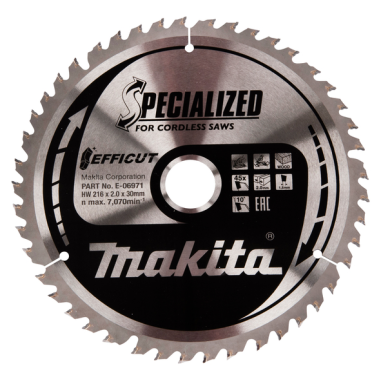 LAME CARBURE EFFICUT BOIS 216x30MM 45D - E 06971 - 0088381570725 - D'ORIGINE MAKITA