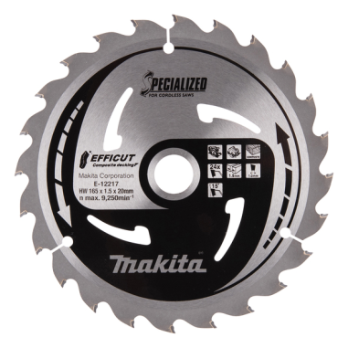 LAME CIRC EFFICUT BOIS COMPOSITE 165x20MM 24D - E 12217 - 0088381584753 - D'ORIGINE MAKITA