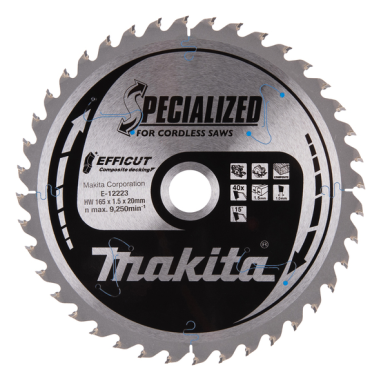 LAME CIRC EFFICUT BOIS COMPOSITE 165x20MM 40D - E 12223 - 0088381584760 - D'ORIGINE MAKITA
