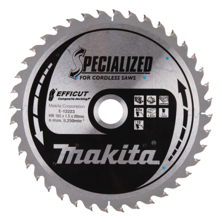 LAME CIRC EFFICUT BOIS COMPOSITE 165x20MM 40D - E 12223 - 0088381584760 - D'ORIGINE MAKITA