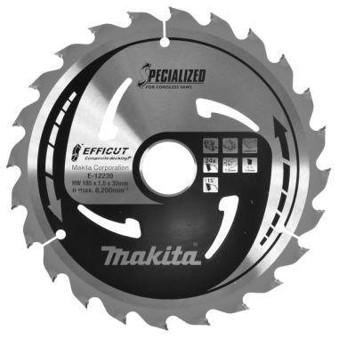 LAME CIRC EFFICUT BOIS COMPOSITE 185x30MM 24D - E 12239 - 0088381584777 - D'ORIGINE MAKITA