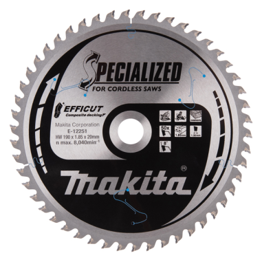 LAME CIRC EFFICUT BOIS COMPOSITE 190x20MM 50D - E 12251 - 0088381584784 - D'ORIGINE MAKITA
