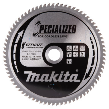 LAME CIRC EFFICUT BOIS COMPOSITE 260x30MM 75D - E 12273 - 0088381572040 - D'ORIGINE MAKITA
