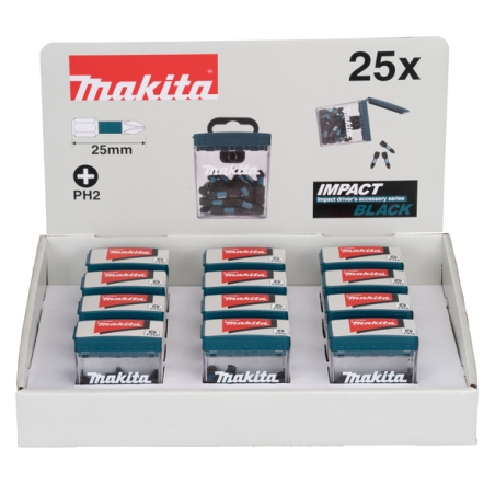 PACK IMPACT BLACK PH2 25MM 25PCS X12 - E 12360 12 - 0088381586573 - D'ORIGINE MAKITA