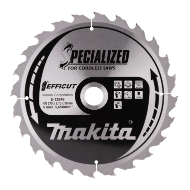 LAME CARBURE EFFICUT 270X30MM 24D - E 12946 - 0088381589956 - D'ORIGINE MAKITA
