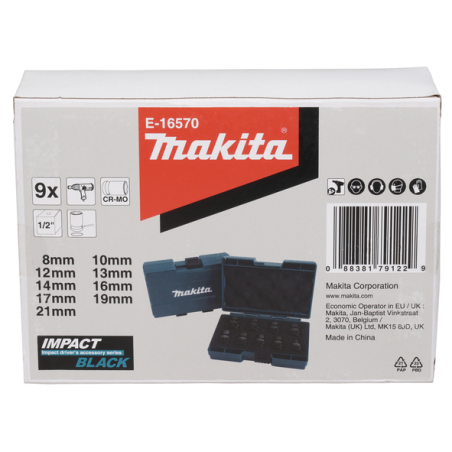 COFFRET 9 DOUILLES 1/2'' / E 16570 / 0088381791229 - D'ORIGINE MAKITA COFFRET 9 DOUILLES 1/2'' / E 16570 / 0088381791229 - D'ORIGINE MAKITA