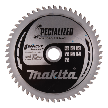 LAME CARBURE ALU EFFICUT 165X20MM 64D - E 16760 - 0088381791823 - D'ORIGINE MAKITA