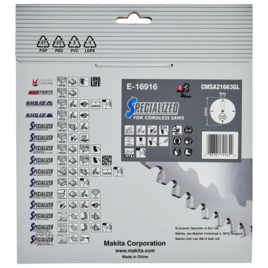 LAME CARBURE ALU EFFICUT 216X30MM 63D - E 16916 - 0088381791854 - D'ORIGINE MAKITA