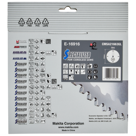 LAME CARBURE ALU EFFICUT 216X30MM 63D - E 16916 - 0088381791854 - D'ORIGINE MAKITA