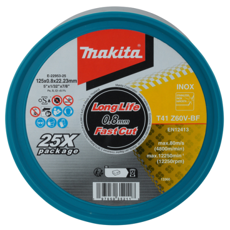 25xDISQUE À TRONC. INOX 125x0,8MM Z60V / E 22953 25 / 0197050352118 - D'ORIGINE MAKITA