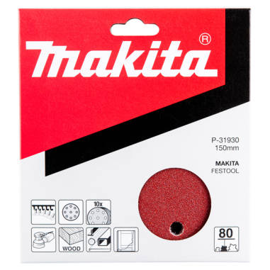 DISQUE ABRASIF 8+1 TROUS BOIS/MET 150MM G80(10 PCS) / P 31930 / 0088381960090 - D'ORIGINE MAKITA
