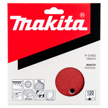 DISQUE ABRASIF 8+1 TROUS BOIS/MET 150MM G120(10 PCS) / P 31952 / 0088381960113 - D'ORIGINE MAKITA