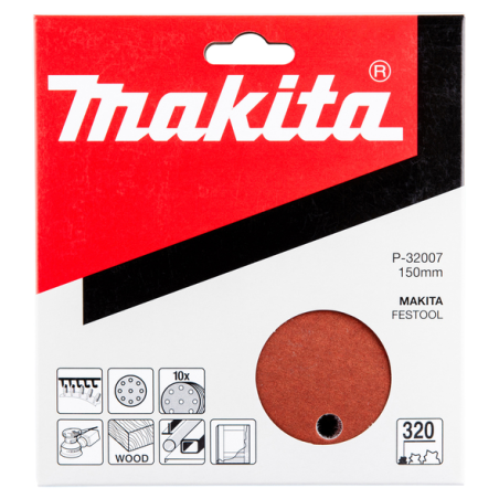 DISQUE ABRASIF 8+1 TROUS BOIS/MET 150MM G320(10 PCS) / P 32007 / 0088381960168 - D'ORIGINE MAKITA
