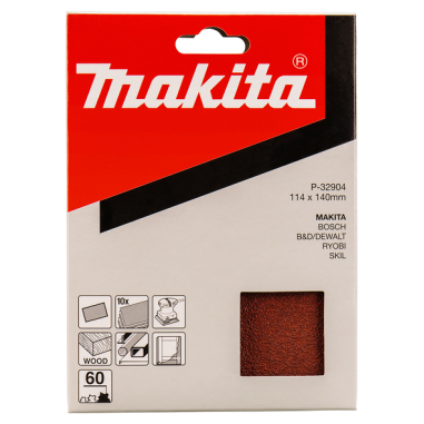 FEUILLE RECT BOIS/MET 114X140MM G60 (X10) / P 32904 / 0088381961066 - D'ORIGINE MAKITA