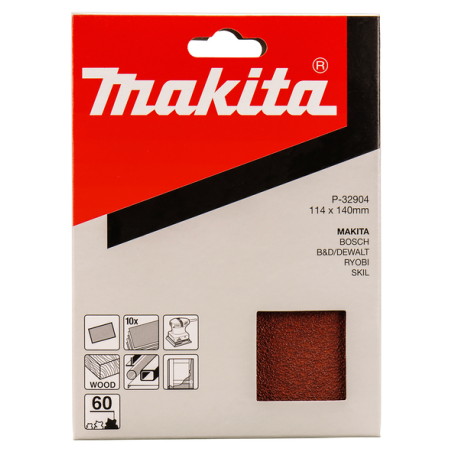 FEUILLE RECT BOIS/MET 114X140MM G60 (X10) / P 32904 / 0088381961066 - D'ORIGINE MAKITA