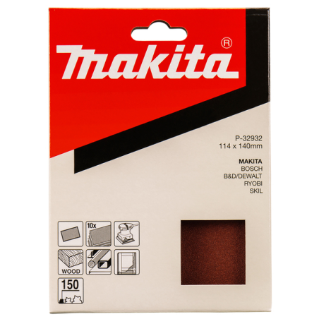 FEUILLE RECT BOIS/MET 114X140MM G150 (X10) / P 32932 / 0088381961097 - D'ORIGINE MAKITA