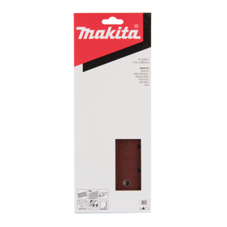 FEUILLE RECT 5+5+2+2 BOIS/MET 115X280MM G80 (X10) / P 33021 / 0088381961189 - D'ORIGINE MAKITA